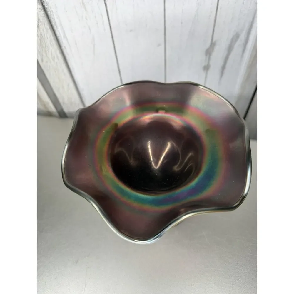 VTG Northwood Rainbow Deep Amethyst Carnival Glass Compote Candy Dish